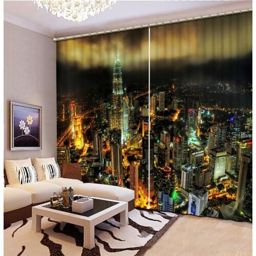 City night scene Curtain Luxury 3D Window Curtain For Living Room building curtains