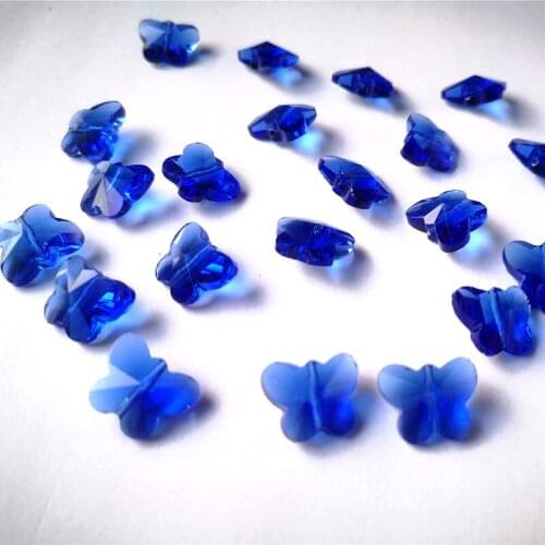 Top Quality 100pcs/lot 14mm Bue Crystal Glass Butterfly Beads 1 Hole For Chandelier Parts Diy Curtain Accessories Decoration