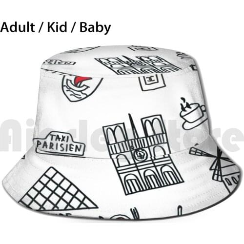 Illustration Paris Monuments Red And Black Sun Hat Foldable UV Protection Paris France Our Lady Louvre Red Mill