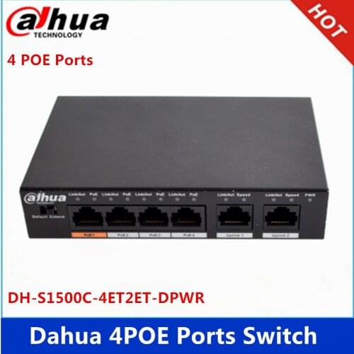 Dahua 4ch PoE Switch DH-S1500C-4ET2ET-DPWR 4CH Ethernet Switch with 250m Power Transit Distance Support PoE PoE+&Hi-PoE Protocol