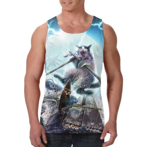 Brand Funny Cat Workout Men Tank Tops Fitness Sleeveless Shirt Mens Bodybuilding Men Sportswear Vest Muscle Singlet