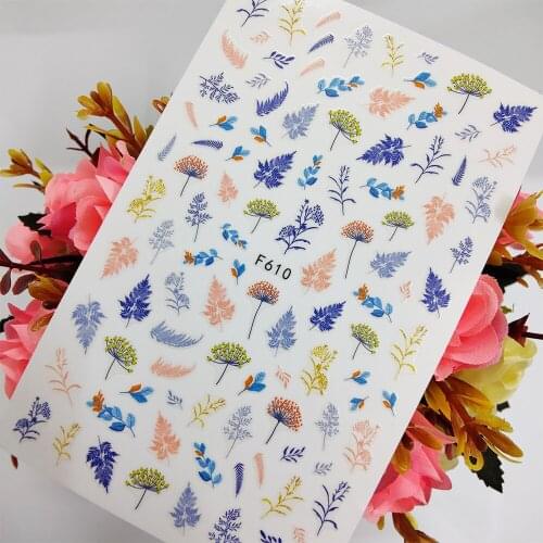 Cute Leaf 3D Nail Art Sticker Foil Flowers Nail Decoraciones Sliders Self Adhesive Design Manicure Accesorios