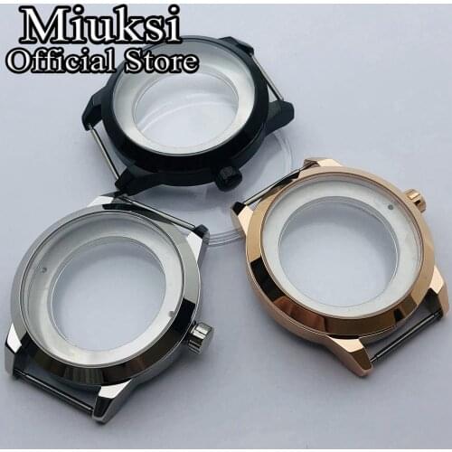 Miuksi 41mm silver black rose gold watch case sapphire glass fit ETA 2824 2836 Miyota8205 8215 821A Mingzhu DG2813 3804 movement