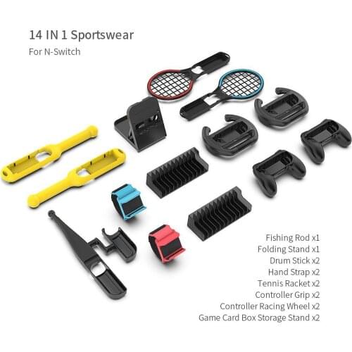 14 In 1 For Nintendo Switch Kit With Controller Grip Hand Strap Racing Wheel Drum Stick Storage Fishing Rod Tennis Racket Stand