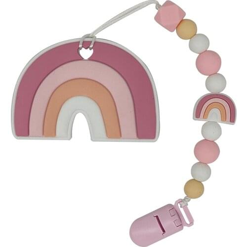 3pcs Baby Teething Set Rainbow Shaped Teether With Pacifier Clip Food Grade Teething Accessories For Newborn DIY Pacifier Chain