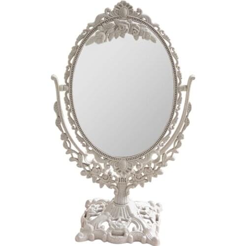 Retro Desktop Mirror Vanity Makeup Mirror w/ Stand Double Sided Mirror Decor