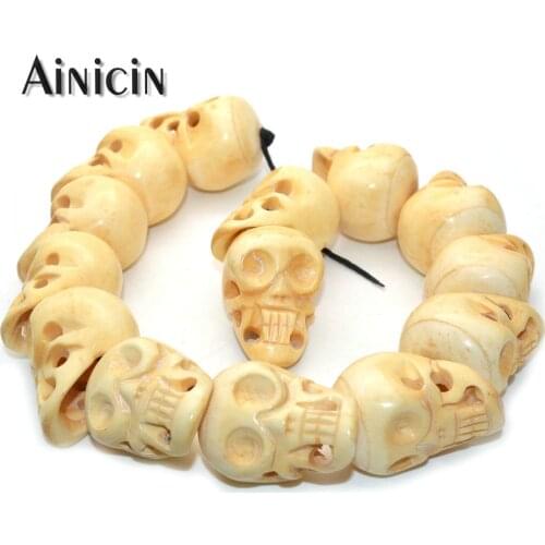 Genuine Ox Bone Hand Carved Skull 30~38mm Big Size Skeleton Head Strand Loose Beads Fashion Jewelry Making Findings 14~18 Beads