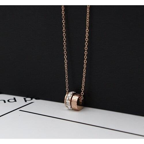 New Roman digital round cake small square crystal necklace fashion wild super flash double Circles clavicle necklace jewelry