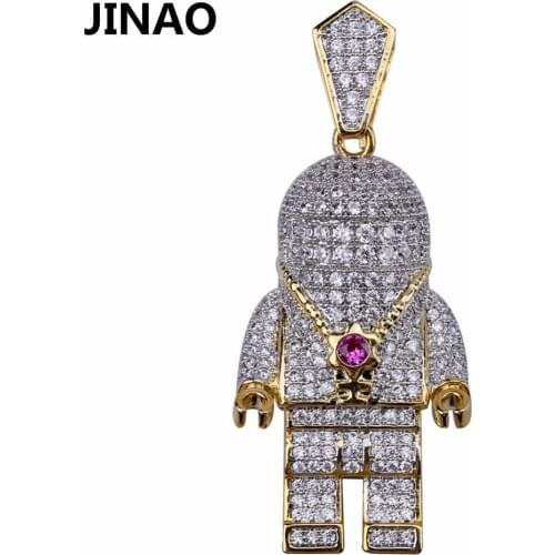 JINAO The Street Fashion Gold Color Plated Spaceman Pendant Necklace Iced Out Cubic Zirconia Paved Gift For Space Enthusiasts