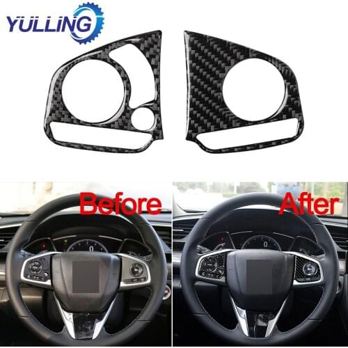 Carbon Fiber Steering Wheel Panel Cover Trim Car Interior Accessories For Honda Civic 10th Gen 2016 2017 2018 2019 2020