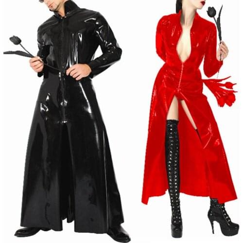 Women Sexy PVC Leather Cloak Wetlook Trench Coat Long Sleeve Jacket Coat Unisex Clubwear Costumes Catsuit