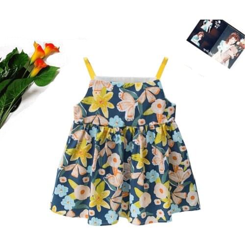 Girls' Dresses 2021 Summer New Child With Floral Pattern Dresses Soft Comfortable Sleeveless Sling Dress 1-5 Years Kids Costume