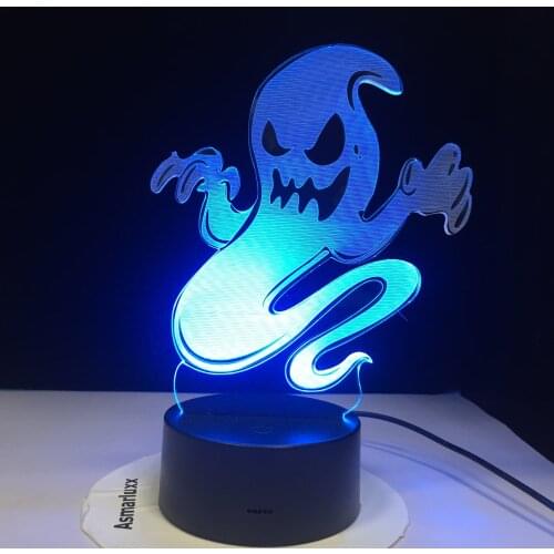 Ghost Smoke 3D LED Night Light Changing Lamp Halloween Skull Light Acrylic 3D Hologram Illusion Desk Lamp For Kids Gift Dropship