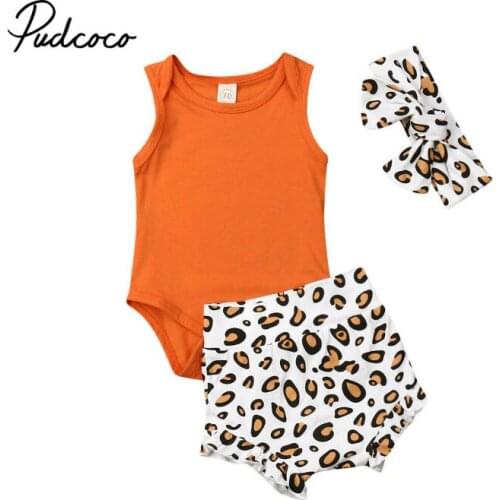 Pudcoco 2019 Baby Girl Boy Clothes Newborn For Female Outfit Infant Clothing Set 3Pcs Tank Tops + Leopard Short Pants + Headband
