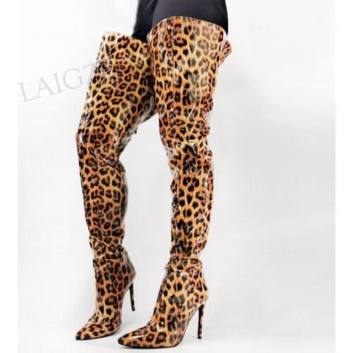 SEIIHEM Women Thigh High Boots Back Zip Stiletto Heels Over Knee High Boot Shoes Woman Dicke Stiefe Large Size 43 44 45 46 47