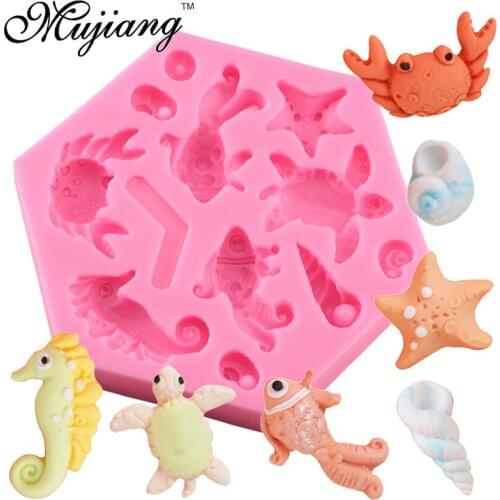 Mujiang Sea Animals Silicone Mold Shell Seahorse Candy Chocolate Mould Cupcake Baking Baby Party Fondant Cake Decorating Tools