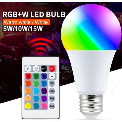 Led RGB Light E27 Smart Control Lamp Dimmable 5W 10W 15W RGBW Led Lamp Colorful Changing Bulb Led Lampada RGBW White Decor Home