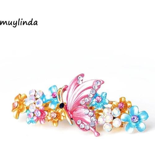 Myylinda Vintage Butterfly Barrette Hair Accessories Rhinestone Flower Bridal Hair Clip Hairpin Women Hair Jewelry