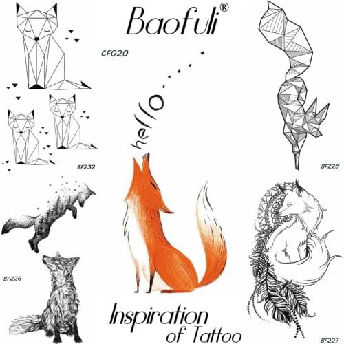 Baofuli Flash Fox Geometric Temporary Tattoo Painting Art Tatto Black Water Transfer Fake Tattoos Children Body Arm Leg Hand