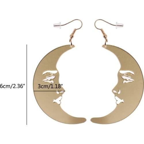 Mirror Acrylic Big Golden Moon Drop Earrings For Women Punk Exaggerated Jewelry E56A