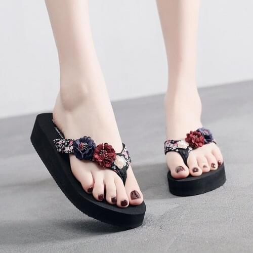 Jumpmore Platform Shoes Flip-flops High-heeled Straps Solid Color Sandals Women Slippers Beach Shoes Size 33-40