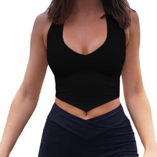 Women Sexy Halter Vest Summer Adults Sleeveless Solid Color U Shaped Neck Irregular Crop Tops Fashion Casual Backless White