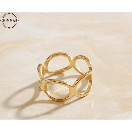 SOMMAR New Brand Design Luxurio 18KGP Gold Filled size 7 women engagement ring Geometric ins opal Fashion Popular Luxury Jewelry