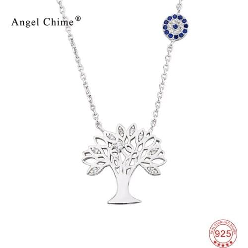 925 Sterling Silver Necklace Tree of Life Pattern Jewelry Cubic Zirconia Family Charming Pendant Statement Necklaces For Women