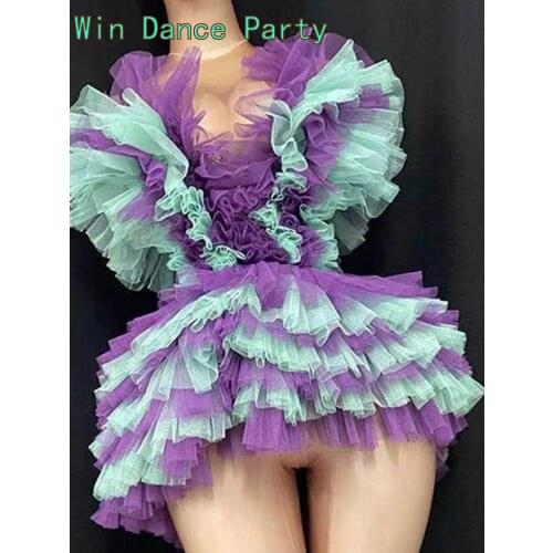 Women Party Sexy Mesh Tutu Dresses Ball Gown Tulle Dress for Women Sleeveless Nightclub Stage Wear Dance Coatumes Pleated Dress