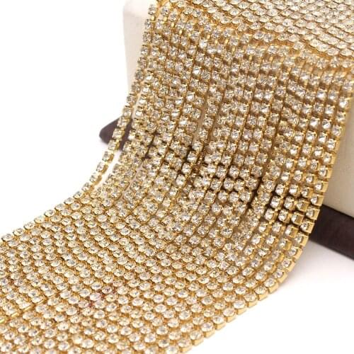 10Yard Crystal Clear Claw Crystal Rhinestones Chain Gradient DIY Dense Gold Base Rhineston Chain Garment&Bag Art Decoration