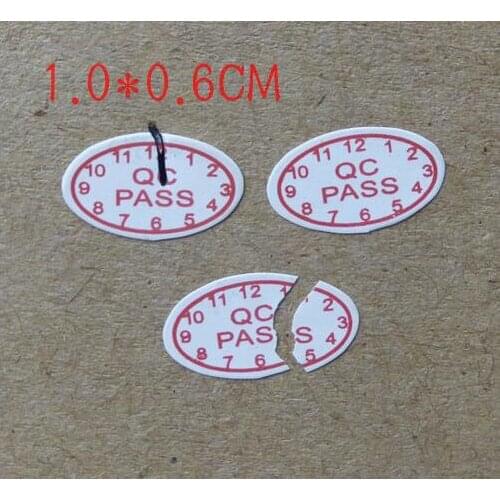 1000pcs 1 * 0.6 CM oval fragile standard maintenance standard warranty tag QC PASS quality assurance