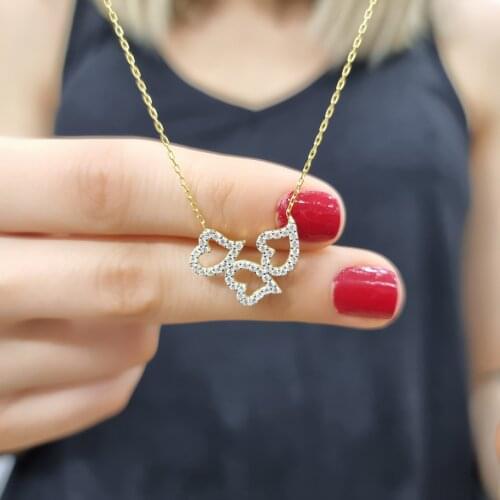 3 Hearts 925 Sterling Silver, Gold, Rose Plated Zircon Necklace For Women Girls Handmade Fashion Jewelry Elegant Minimalist