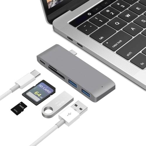 5 In 1 Type-C Splitter USB Hub USB3.0 High Transmission Speed USB-C Adapter Converter With SD TF Card Reader