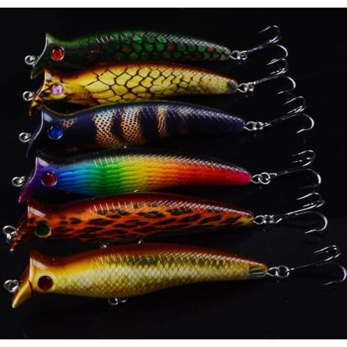 6pcs Hard Popper Fishing Lure 12cm 20.7g Topwater Crankbait Wobblers Isca Artificial Bait For Bass Carp Pikes Lures 3D Eyes