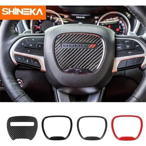 Carbon Fiber Accessories For Dodge Challenger 2015+ Car Steering Wheel Decor Cover Stickers For Durango 2014+ For Charger 2015