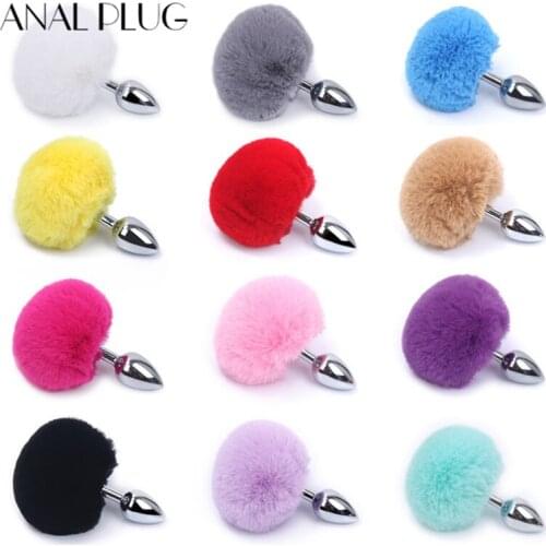 ANAL PLUG Metal Plush Ball Rabbit Tail Anal Plug Stainless Steel Prostate Massager Butt Plug Sex toys For Women/Couple Adult