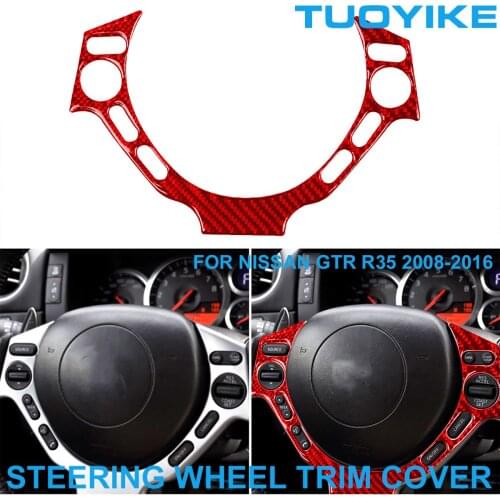 LHD RHD Car Styling RED Carbon Fiber Interior Steering Wheel Trim Cover Panel Decorative Sticker For Nissan GTR R35 2008-2016