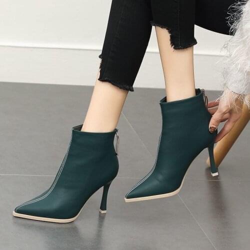 High Heel Boot Women Shoes Sexy Party Ankle Booties Female Autumn Winter Pointed Toe Zipper Thin Heels Botas Altas Mujer
