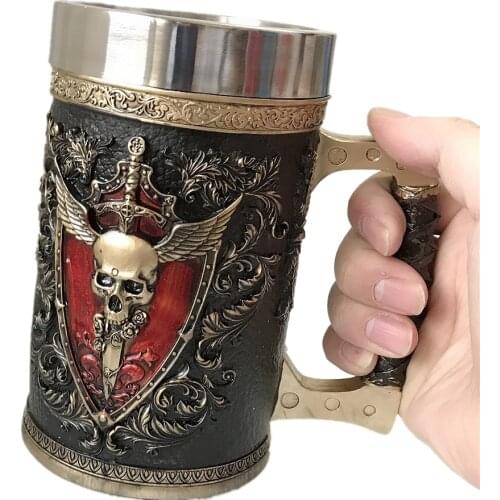 SKull Sword Beer Mug Cool Coffee Cup Resin Stainless Steel Creative Tea Water Drinkware