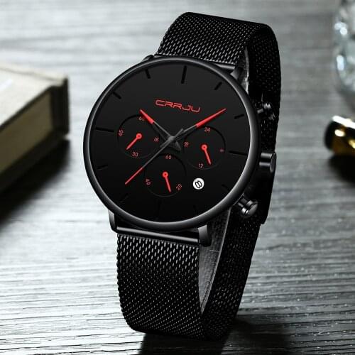 CRRJU Business Black Quartz Watch Men Fashion Casual Date Chronograph Steel Wrist Watches Elegant Daily Dress clocks dropship