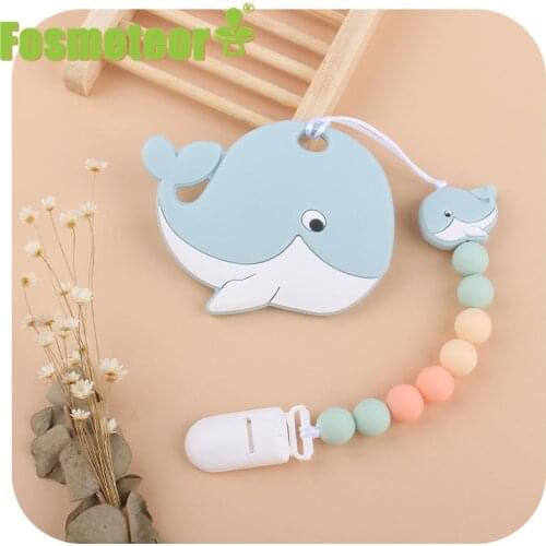 Fosmeteor Cute Animal Whale BPA Free Pacifier Holder Dummy Nipple Chain Teething Pacifier Chain Suitable For Baby Bath Gift