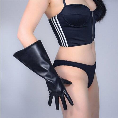 Long Gloves 38cm Big Sleeves Puff Sleeves Simulation Leather Imitation Leather Black Unisex DXPU02