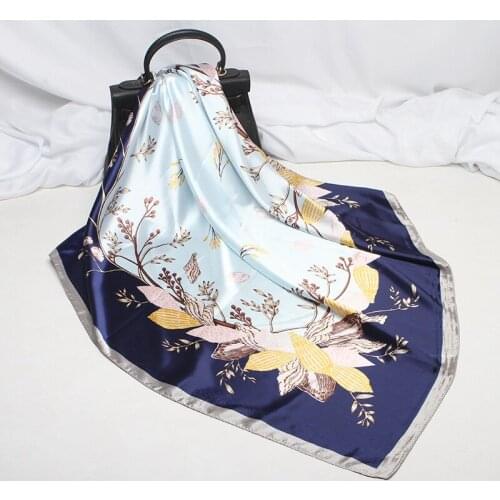 DT25 New Fashion Silk Square Scarf For Women 90*90cm Neck Hair Tie Band Bag Warp Soft Neckerchief Hijab Headscarf Female Foulard