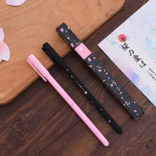 Cherry blossom gel pen girl cute romantic gel pen creative flower pen 3 pieces a package sale black white pink cherry blossom