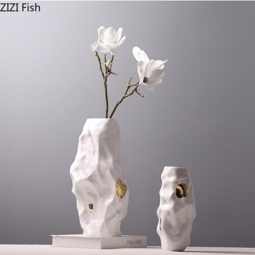 Imitation Stone Ceramic Vase Flower Arrangement Flowers Pot Decorative Ornaments Irregular Porcelain Vase Vintage Home Decor