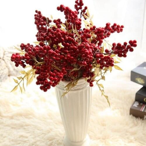 1pcs Artificial Flowers Red Pearl Berry Branch for Wedding Party Christmas Decoration DIY Valentines Day Gift Box Craft Flower