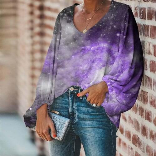 Jackherelook 3D Starry Sky Brand Designer Female Plus Size Office Ladies Chic Blouse Elegant Tops Femme Blusas Mujer De Moda