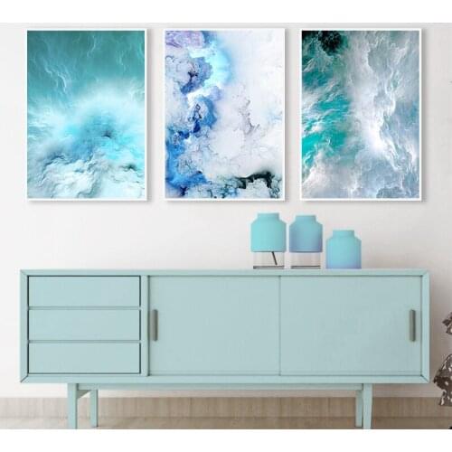 Canvas Painting Modern Abstract Poster Blue Marble Wave Wall Art Nordic Prints Pictures for Living Room Decoration