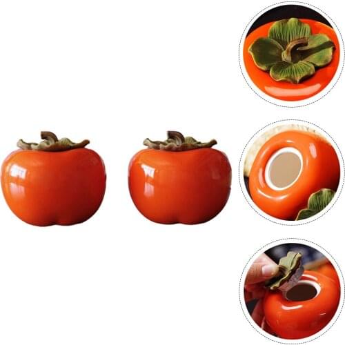 2pcs Ceramic Persimmon Modelling Tea Canister Household Storage Box (Orange)