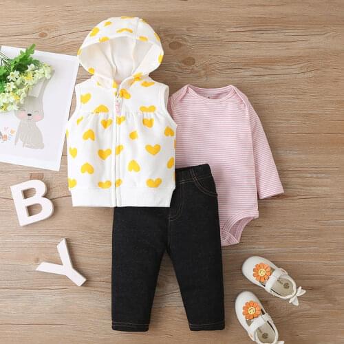 Baby girl suit 2021 winter girl zipper print jacket + long-sleeved romper + long pants 3PCS pure cotton thermal suit